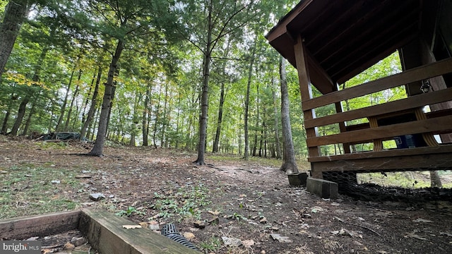 view of yard with a view of trees