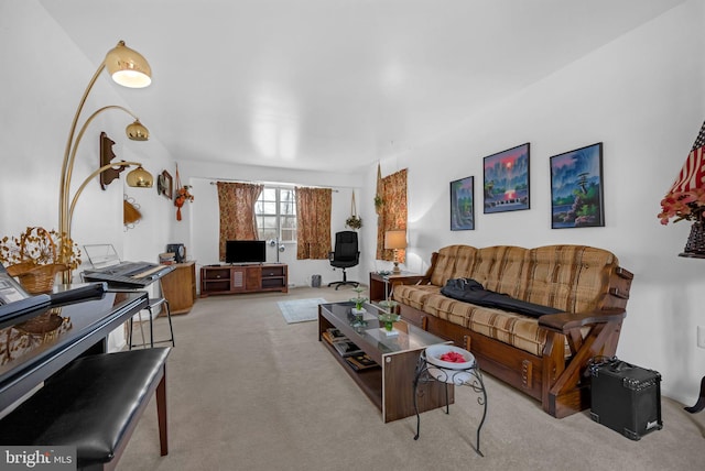 living area with carpet flooring