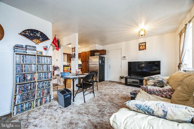 living room featuring light colored carpet