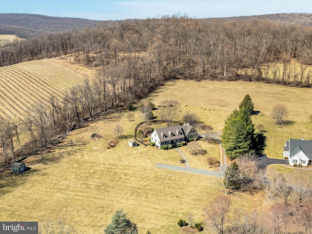 aerial view featuring a rural view