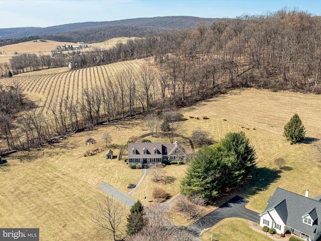 birds eye view of property with a rural view