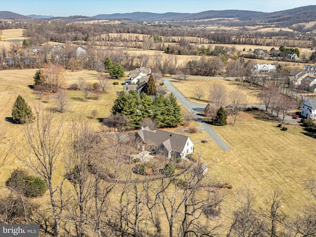 birds eye view of property with a rural view and a mountain view