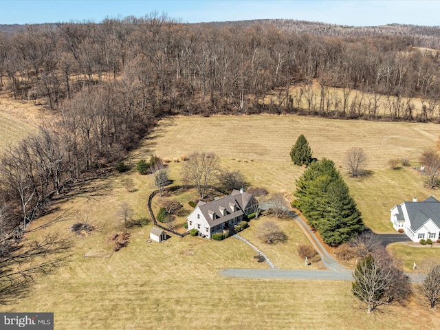 birds eye view of property featuring a rural view