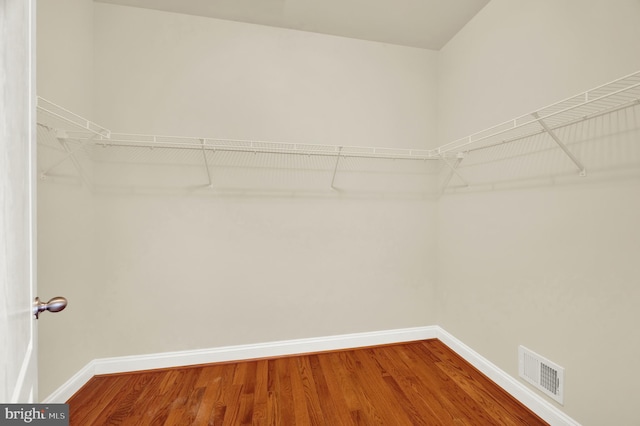 walk in closet featuring visible vents and wood finished floors