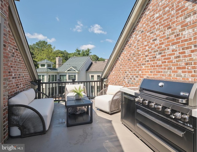 view of patio with an outdoor living space, a balcony, and a grill