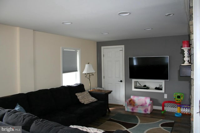 living room featuring wood finished floors and recessed lighting