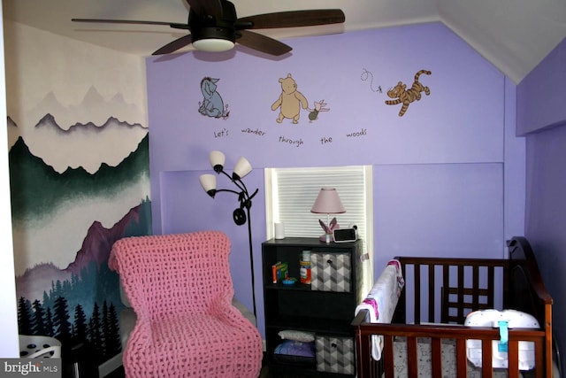 bedroom featuring lofted ceiling