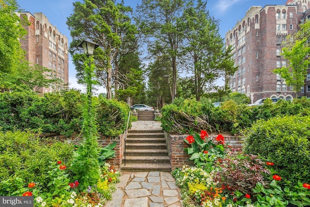 view of home's community featuring stairway