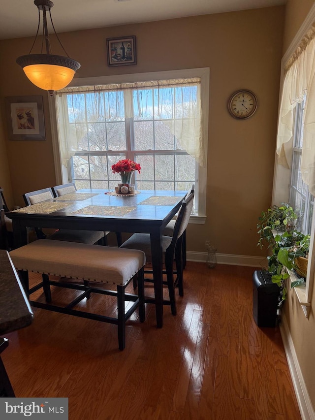 dining room with baseboards and wood finished floors