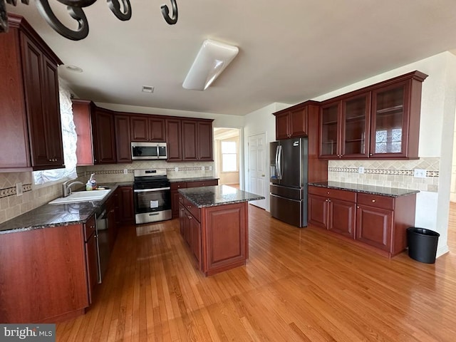 kitchen featuring tasteful backsplash, appliances with stainless steel finishes, and a sink