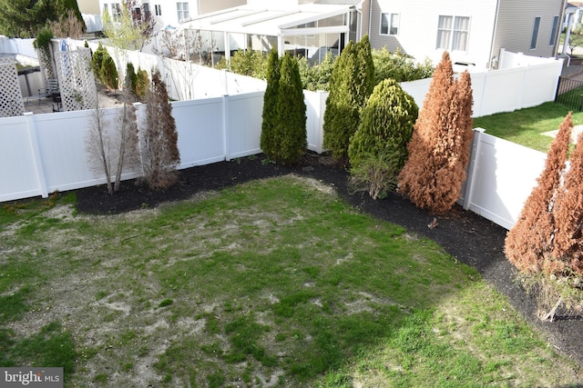 view of yard with a fenced backyard