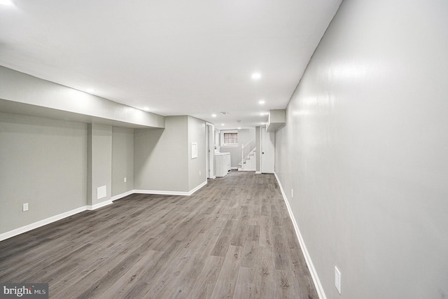 5126 N Sydenham St, Philadelphia, PA 19141 - finished basement featuring recessed lighting, baseboards, stairway, and wood finished floors