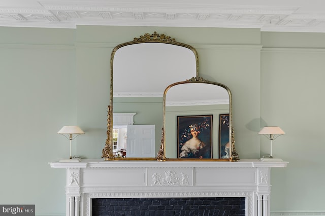 room details featuring a fireplace
