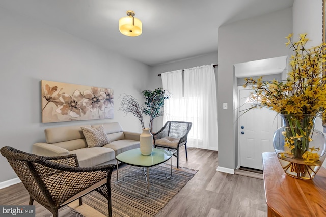 living room with wood finished floors and baseboards