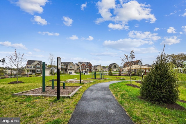 surrounding community with a yard and a residential view