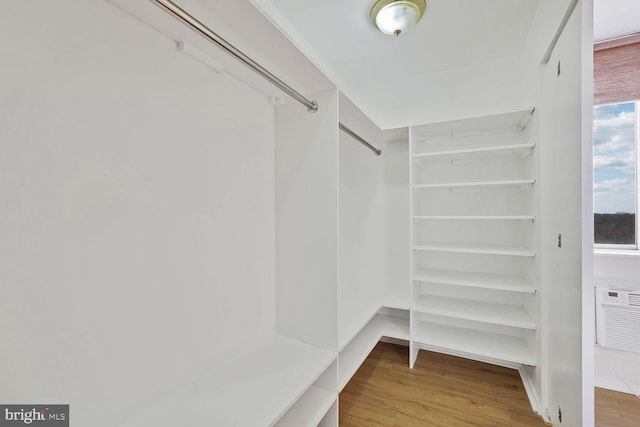 walk in closet with wood finished floors