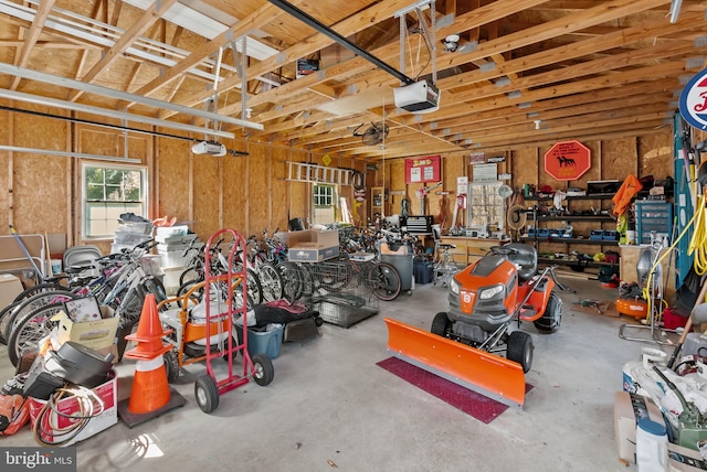 garage with a garage door opener