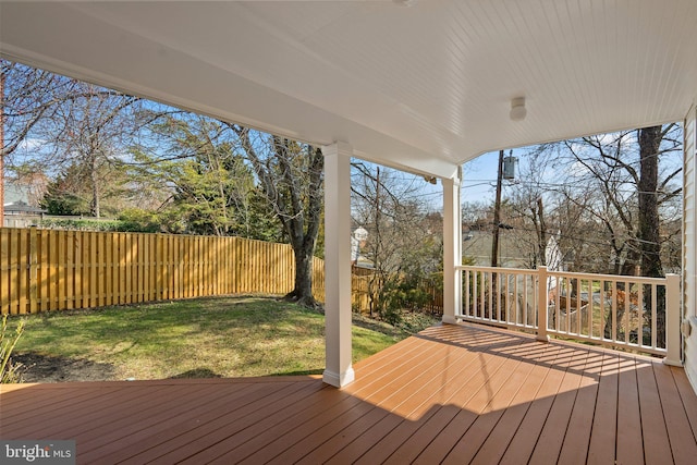 deck with a lawn and fence private yard