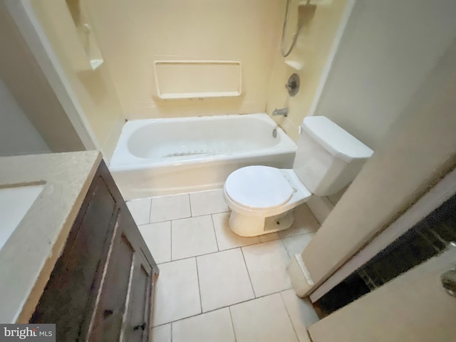 full bathroom with toilet, bathing tub / shower combination, vanity, and tile patterned floors