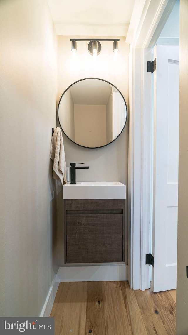 bathroom featuring wood finished floors and vanity