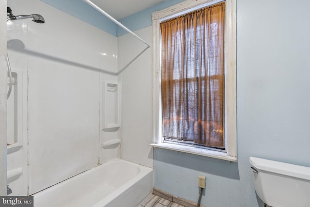 full bath with toilet and bathing tub / shower combination