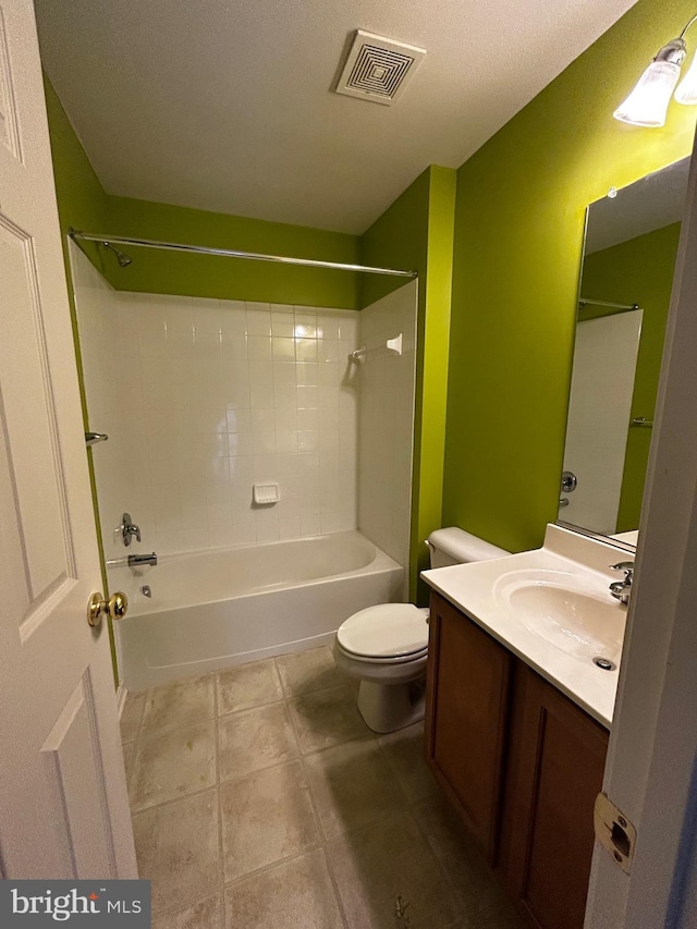 3351 Landmark Ct, Chambersburg, PA 17201 - full bathroom with visible vents, toilet,  shower combination, vanity, and tile patterned flooring