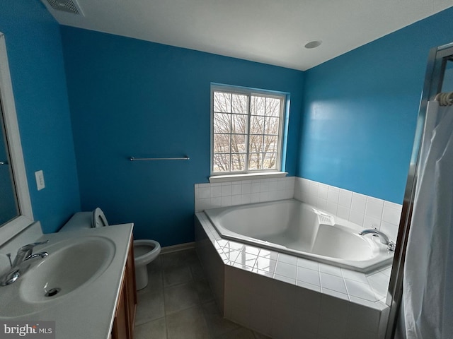 3351 Landmark Ct, Chambersburg, PA 17201 - bathroom with a garden tub, vanity, tile patterned flooring, visible vents, and toilet