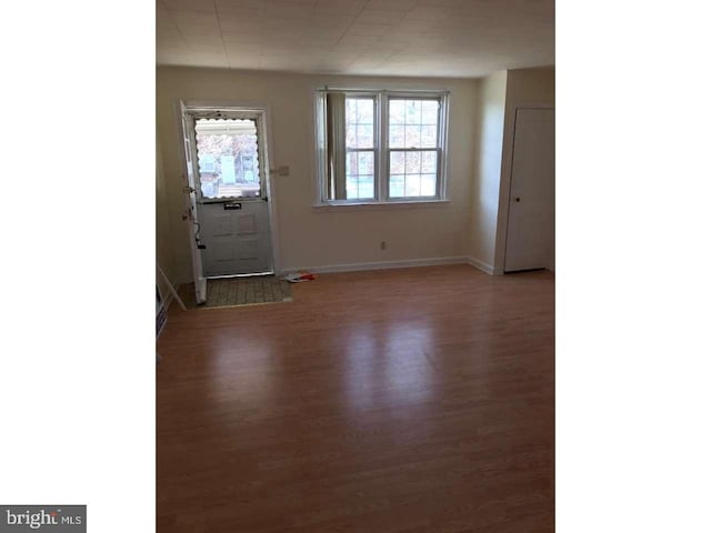 entrance foyer with baseboards and wood finished floors