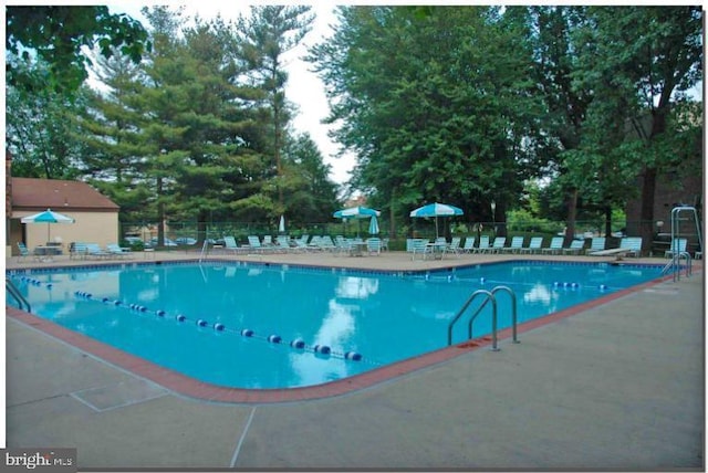 pool featuring a patio and fence