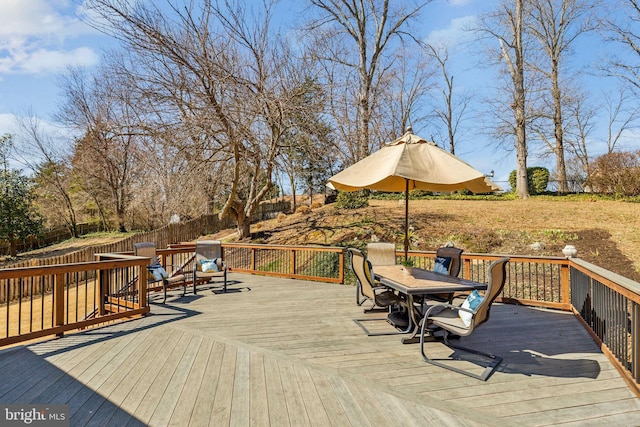 wooden terrace featuring fence