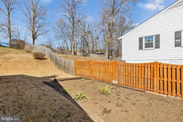 view of yard with a fenced backyard