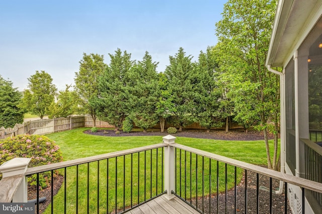 deck featuring a yard and a fenced backyard