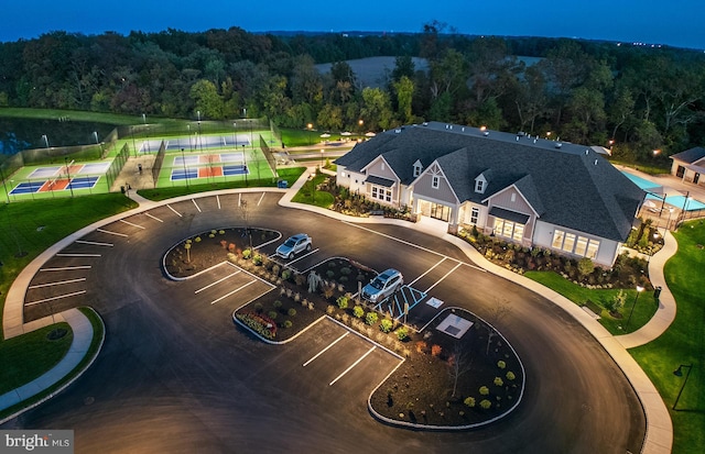 aerial view with a wooded view