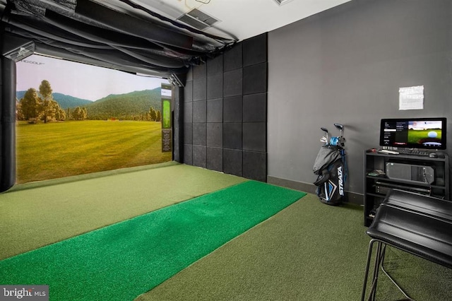 garage with a mountain view