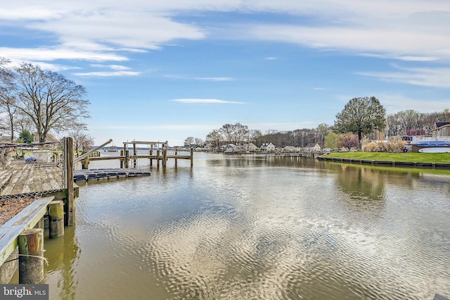 view of dock with a water view