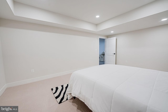 bedroom featuring recessed lighting, baseboards, and carpet floors