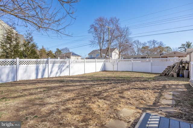 view of yard with a fenced backyard