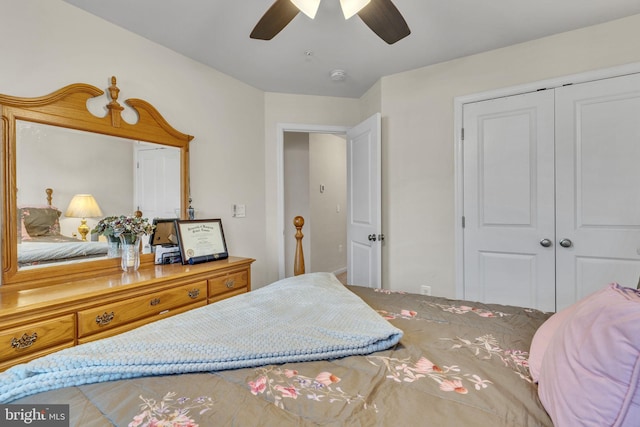 bedroom featuring a closet and a ceiling fan