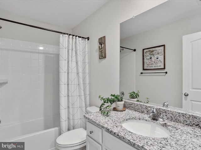 full bathroom featuring toilet, vanity, and shower / tub combo