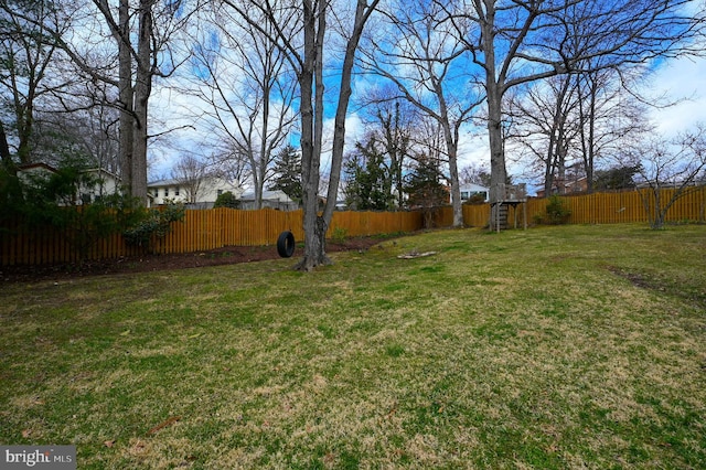 view of yard featuring a fenced backyard