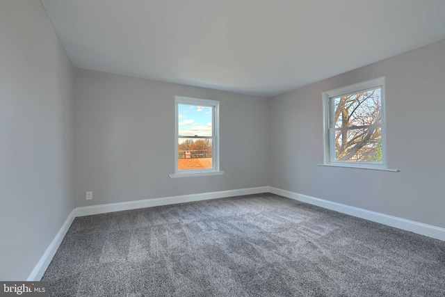 spare room featuring baseboards and carpet flooring