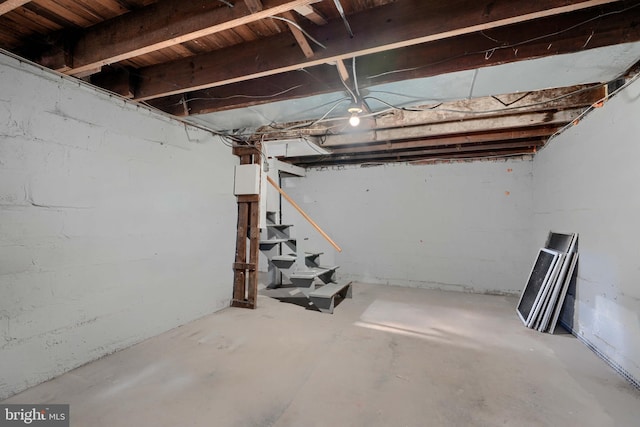 view of unfinished basement