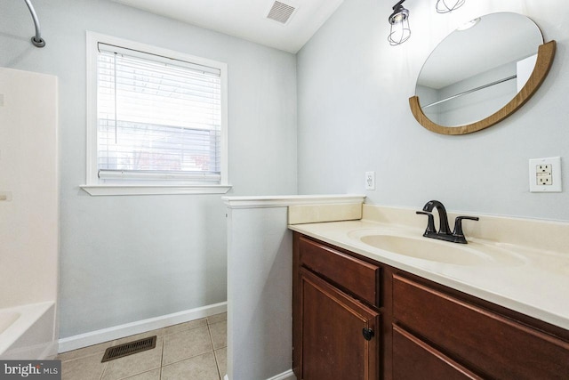 bathroom with tile patterned floors, visible vents, a shower, and a bathtub