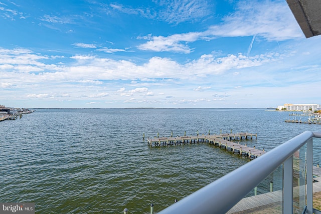 view of water feature featuring a dock