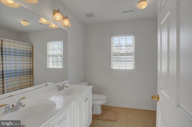 bathroom with a wealth of natural light, visible vents, and a sink