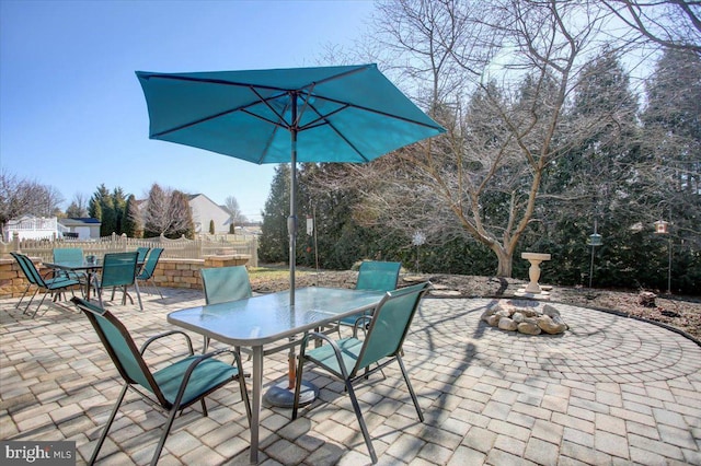 view of patio / terrace featuring outdoor dining space and fence