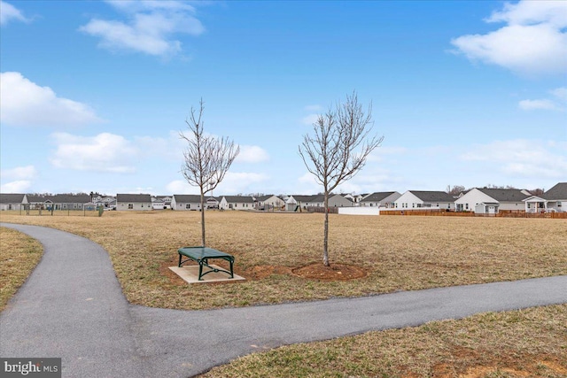 view of property's community with a residential view and a lawn