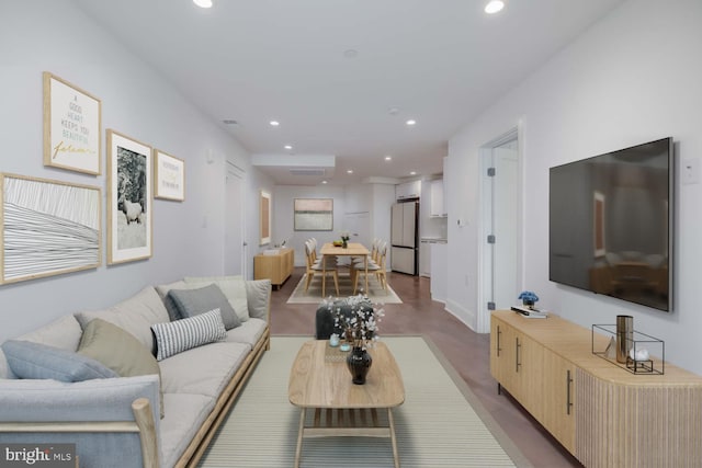 living room with recessed lighting