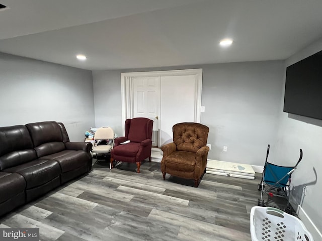 living room featuring wood finished floors and recessed lighting