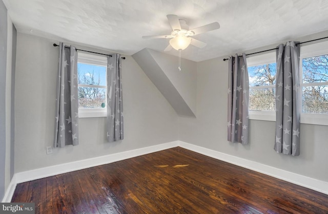 additional living space featuring baseboards, plenty of natural light, and hardwood / wood-style flooring